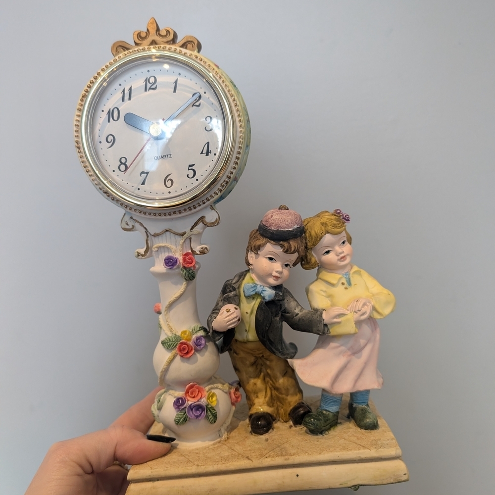 Vintage Style Ceramic Clock with Children Figurine - Multicolor